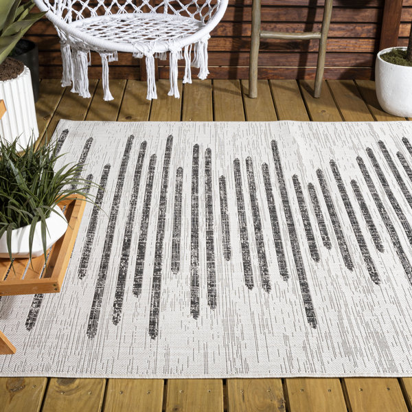 17 Stories Exmore Ivory/Black Indoor/Outdoor Rug & Reviews Wayfair